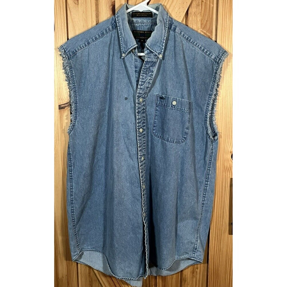 Colours by Alexander Julian Cotton Denim Cutoff Shirt Men's MED *SEE DESCRIP*